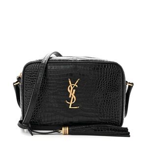 SAINT LAURENT
Patent Calfskin Crocodile Embossed Monogram Lou Camera Bag Black